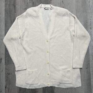 VTG Royal Sport White Ribbed Knit 5 Button Cardigan Sweater Grandma Cottagecore